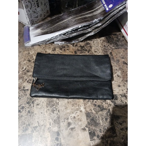 Victoria's Secret Angel Black Faux Leather Anniversary Foldover Clutch Bag - Picture 1 of 10